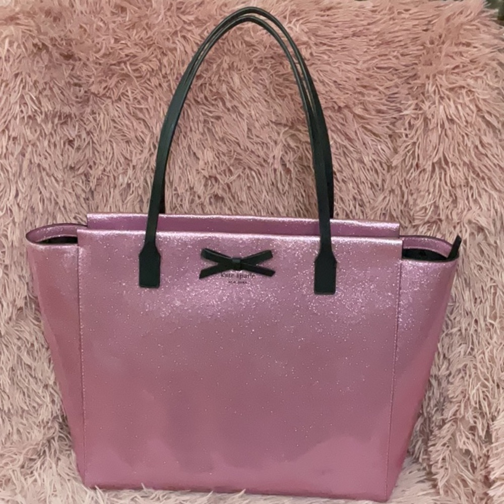 Pink Glitter Tote Bag with Black Handles